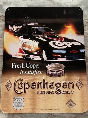 Vintage 1999 Copenhagen Snuff Long Cut Metal Race Car Advertising Sign -Man Cave